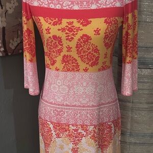 Donna Morgan Pink and Yellow Floral Long Sleeve Dress